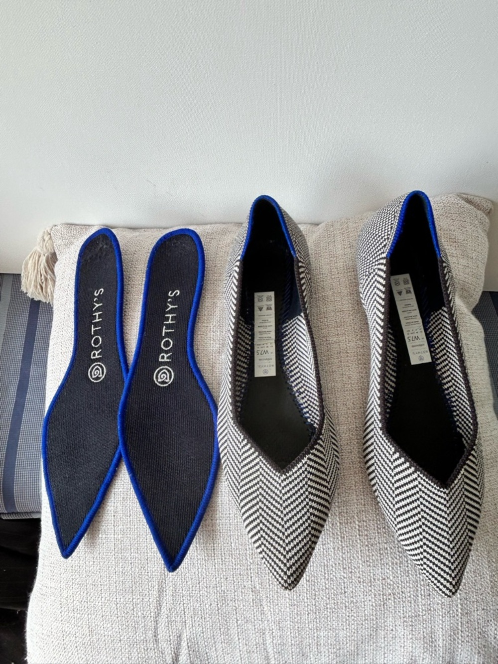 Rothy's Pointed-Toe Flats in Black & White Chevron - Picture 7 of 10